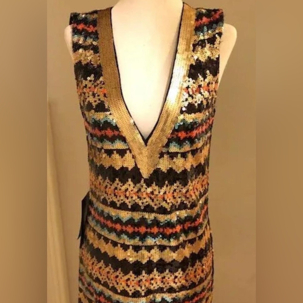 💋 bebe limited edition embellished sequin M gold dress New RARE 💋 - Picture 1 of 9